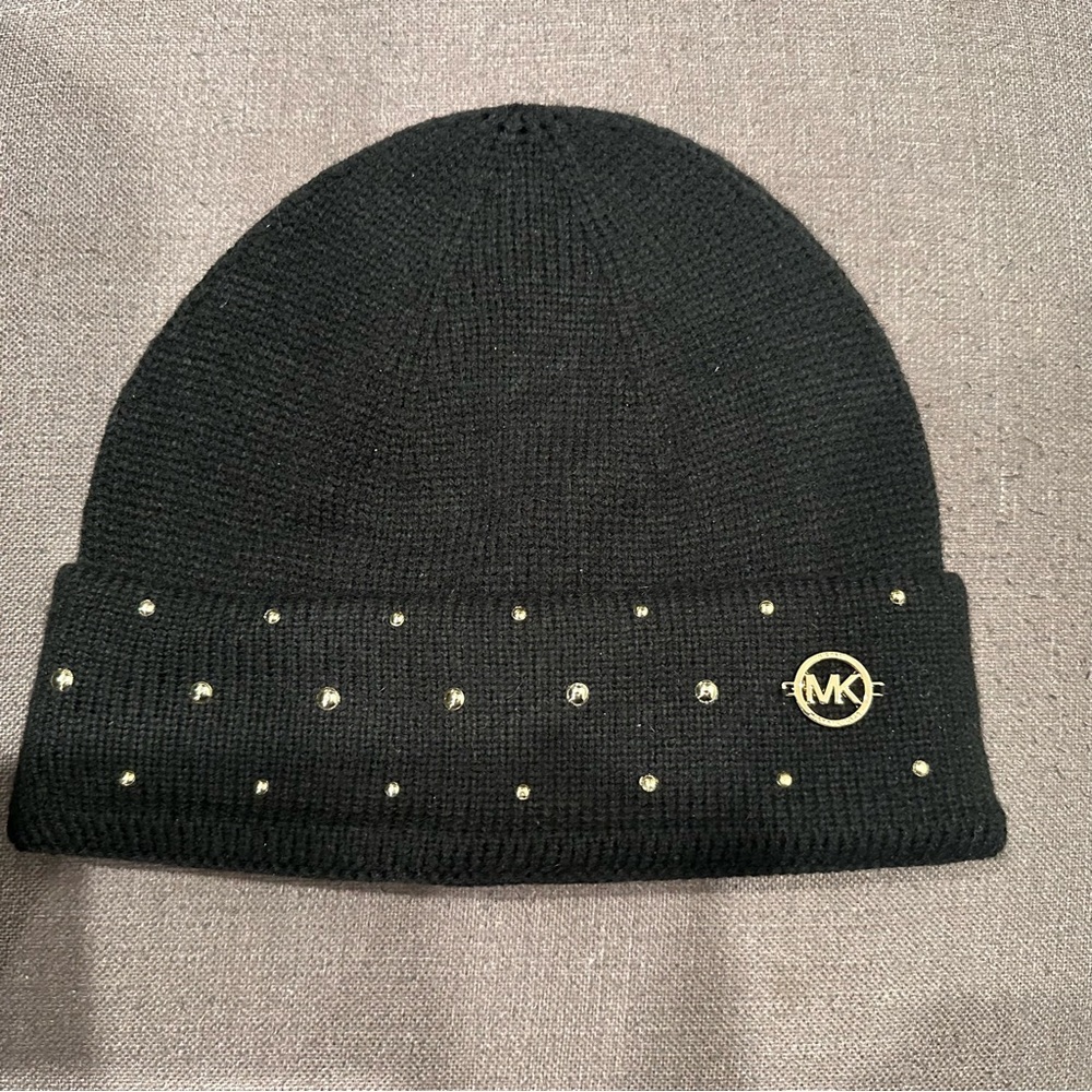 Black Michael Kors hat with gold beads